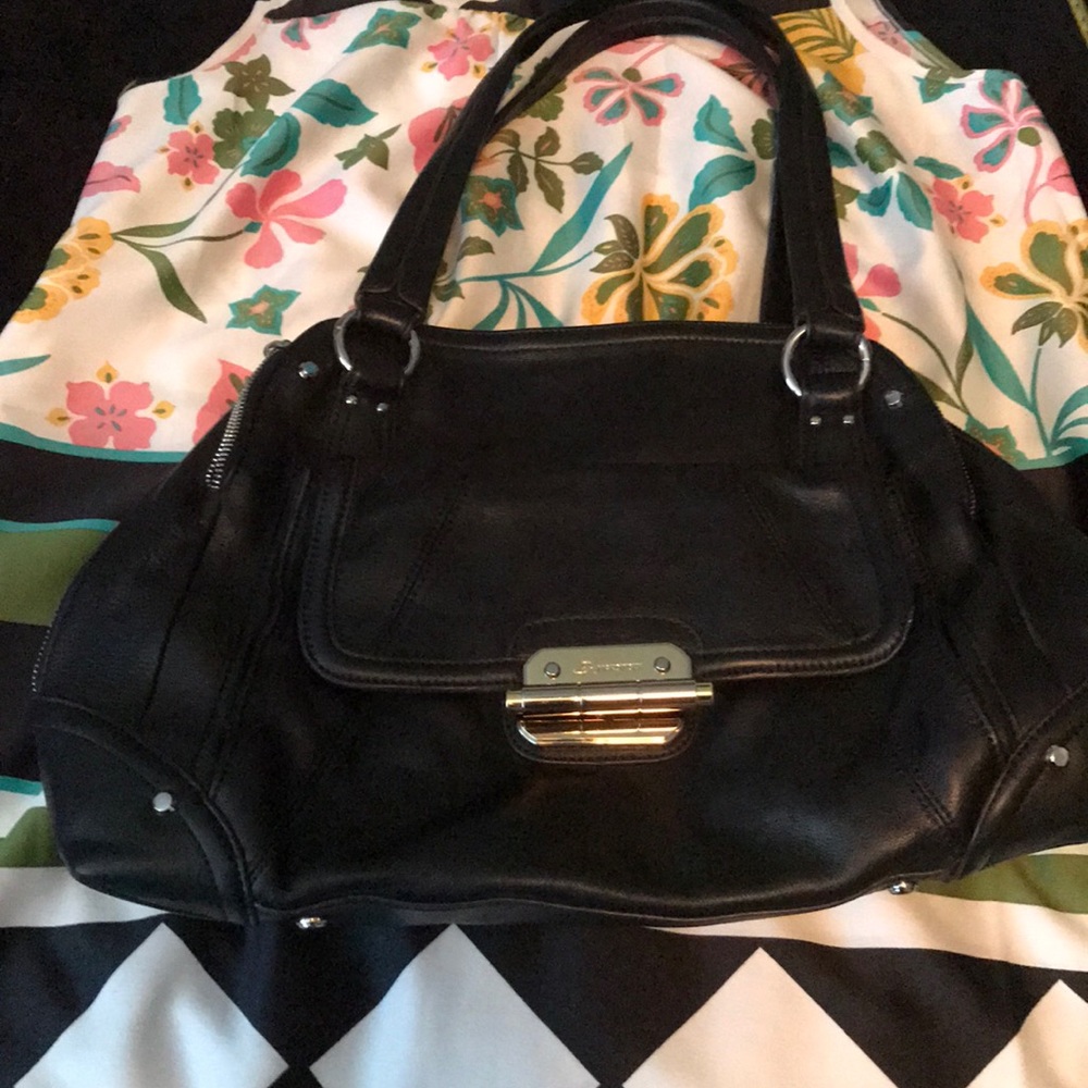 Black leather handbag